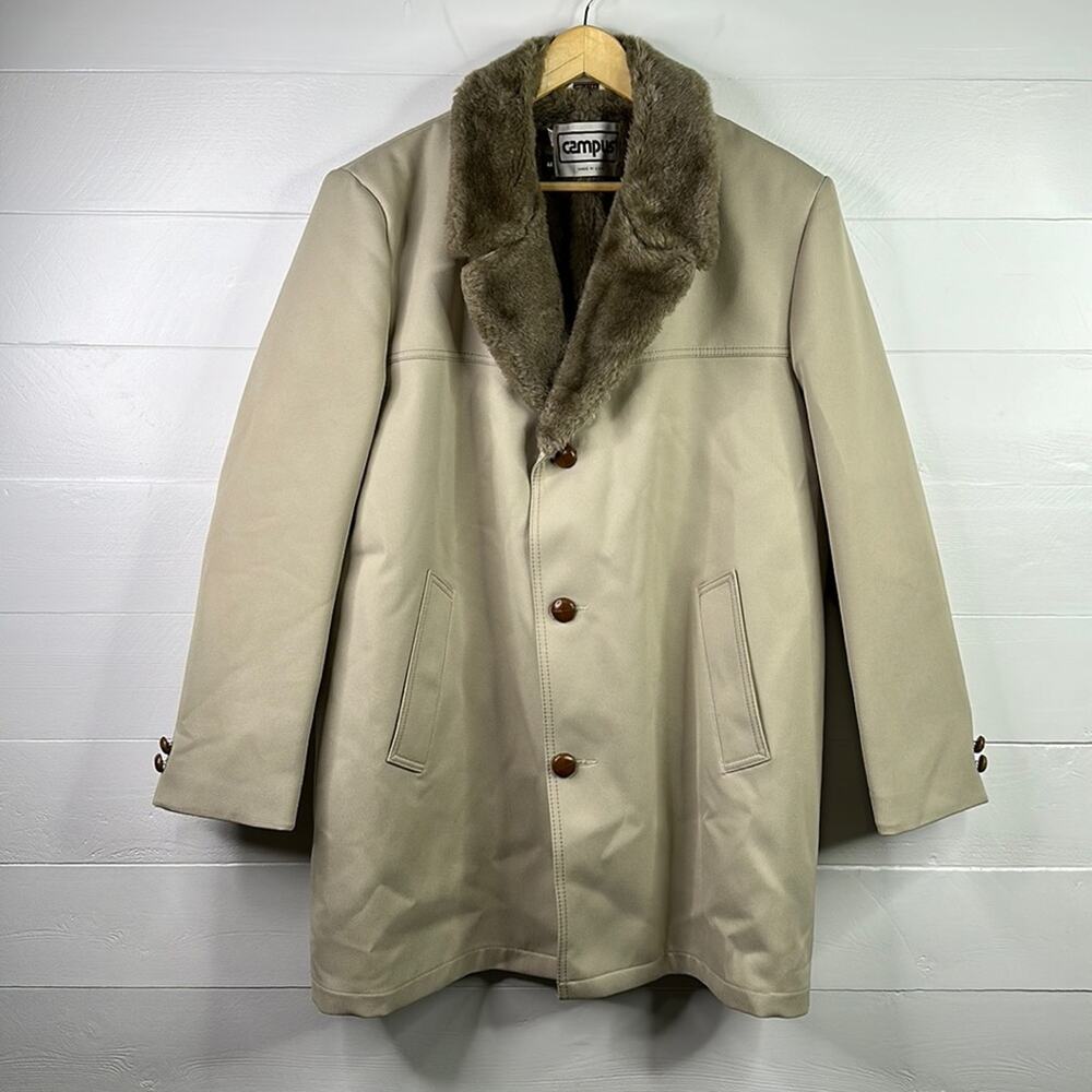 CAMPUS Tan‎ Brown Faux Fur Lined Button Up Jacket Pea Coat Blazer Size 44